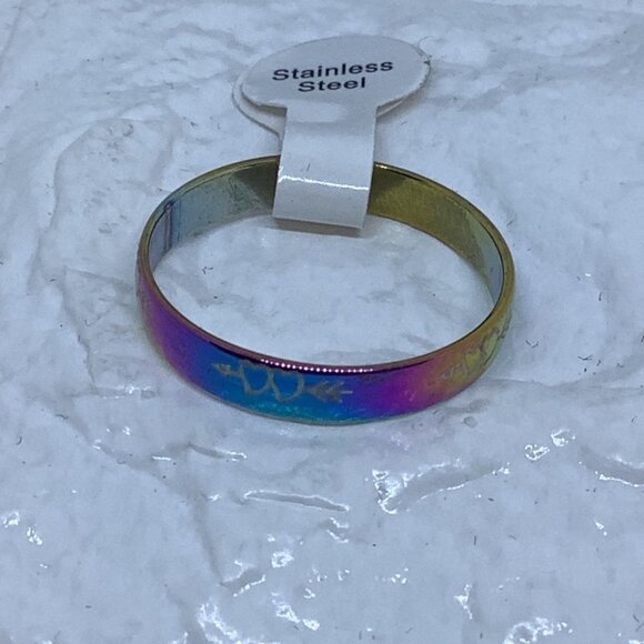Stainless Steel Unisex Heart Arrow Rainbow Ring Band Size‎ 1 - Picture 4 of 6